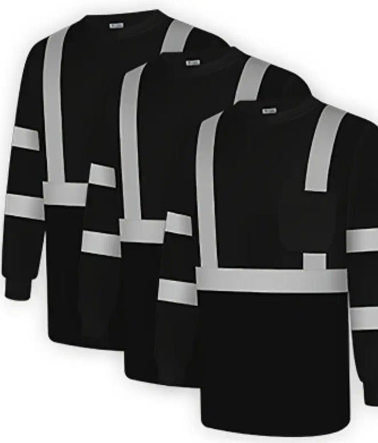 1 pc High Visibility Safety Shirts for Men & Women - Reflective, Breathable Long Sleeve Work Tops with Black Accents, Durable Polyester, Construction Class 3